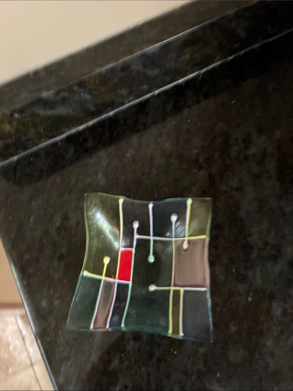 Modern Abstract Glass Art Dish - Multicolor